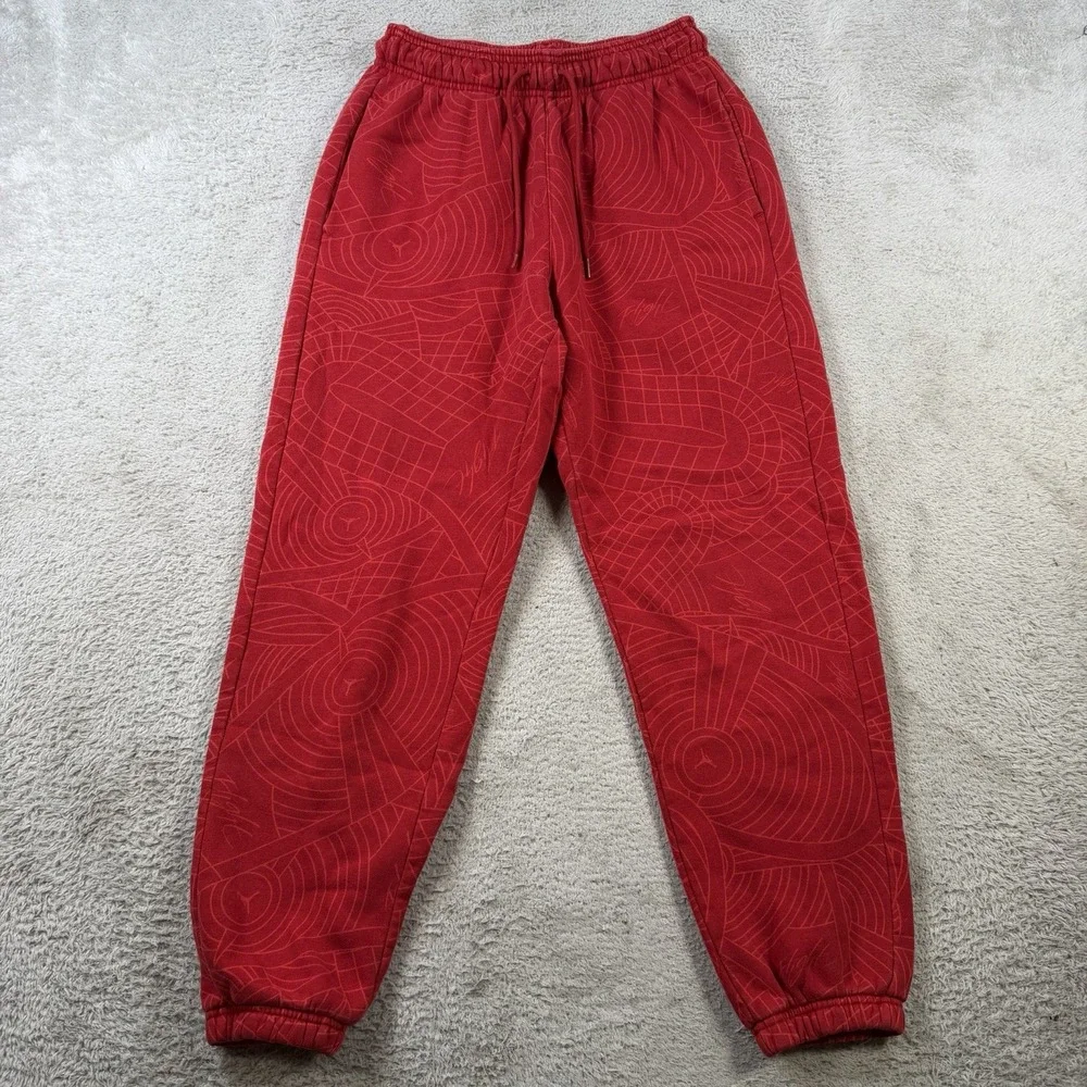 Air Jordan Joggers Mens Small Red Fleece Drawstring Gym Geometric Sweatpants